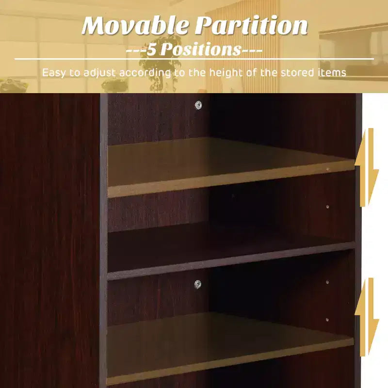 Costway Wooden Floor Standing Podium Speaking Lectern w/ Adjustable Shelf & Pen Tray & Cable Holes Brown/Black