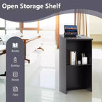 Costway Wooden Floor Standing Podium Speaking Lectern w/ Adjustable Shelf & Pen Tray & Cable Holes Brown/Black