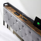 WhizMax Struttura Letto Matrimoniale con Stazione di Ricarica e 4 Cassetti Contenitore, Letto con Piattaforma Imbottita in Velluto Grigio con Testiera Contenitore e Doghe in Legno