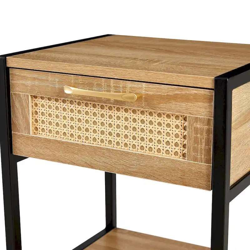 Rattan 1-drawer Nightstand with Shelf