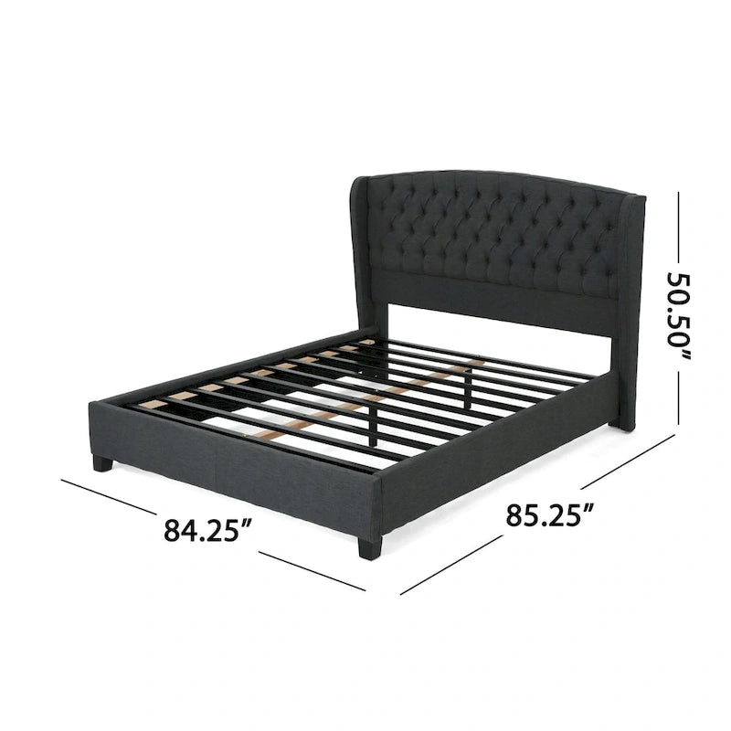 Low-Profile Upholstered King Size Platform Bed with Integrated Support