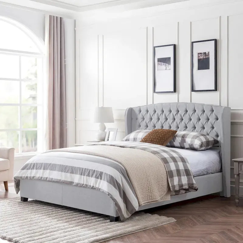 Low-Profile Upholstered King Size Platform Bed with Integrated Support