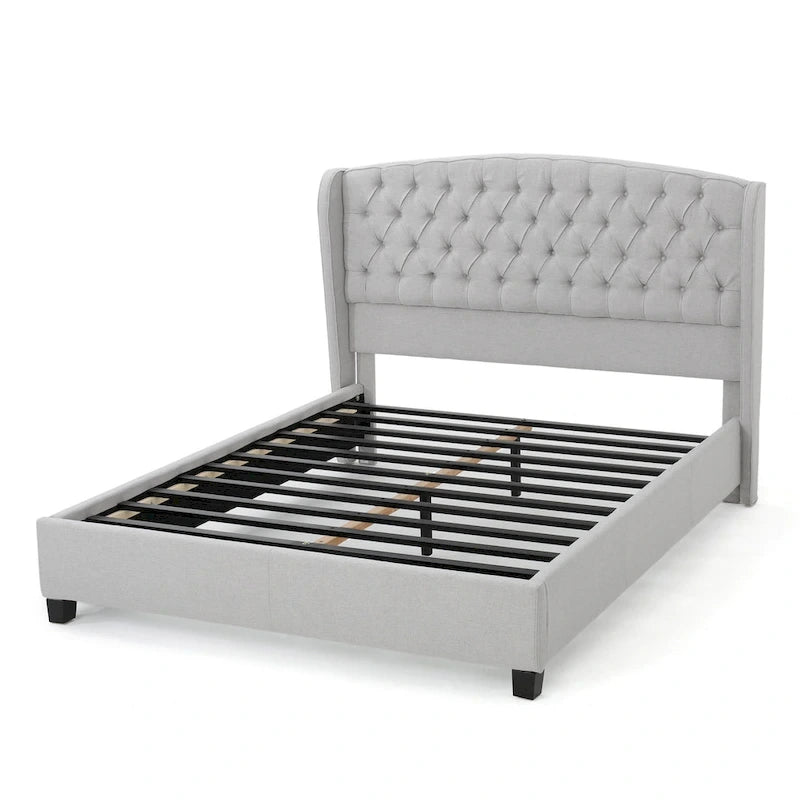 Low-Profile Upholstered King Size Platform Bed with Integrated Support