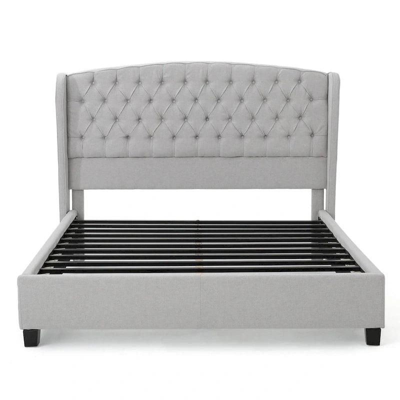 Low-Profile Upholstered King Size Platform Bed with Integrated Support