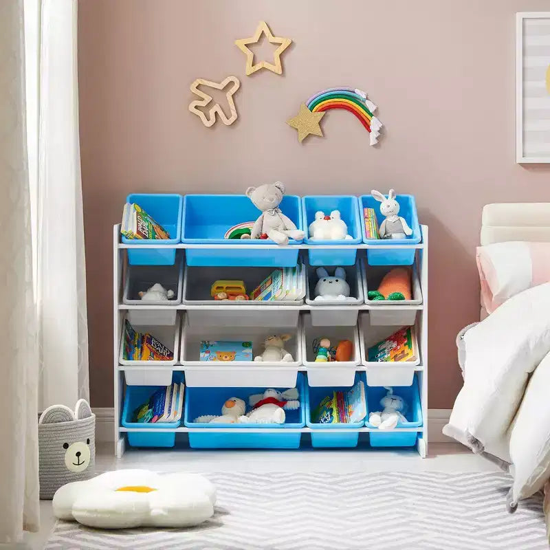 SONGMICS Kid's Large Toy Storage Unit with 16 Removable Bins, for Playroom, Children Room, 41.7, Space Theme