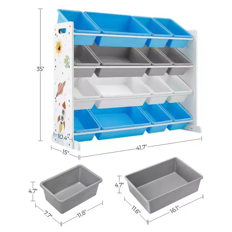 SONGMICS Kid's Large Toy Storage Unit with 16 Removable Bins, for Playroom, Children Room, 41.7, Space Theme