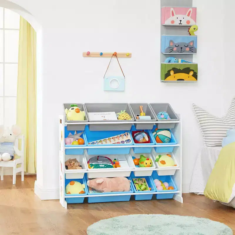 SONGMICS Kid's Large Toy Storage Unit with 16 Removable Bins, for Playroom, Children Room, 41.7, Space Theme