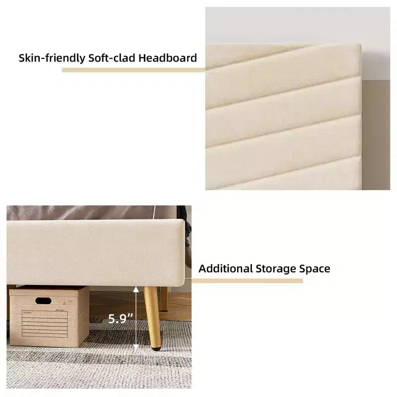 Whizmax King/Queen/Full Size Bed Frame with Adjustable Headboard, Velvet Upholstered Platform Bed, Solid Wood Slats Support, No Box Spring Needed
