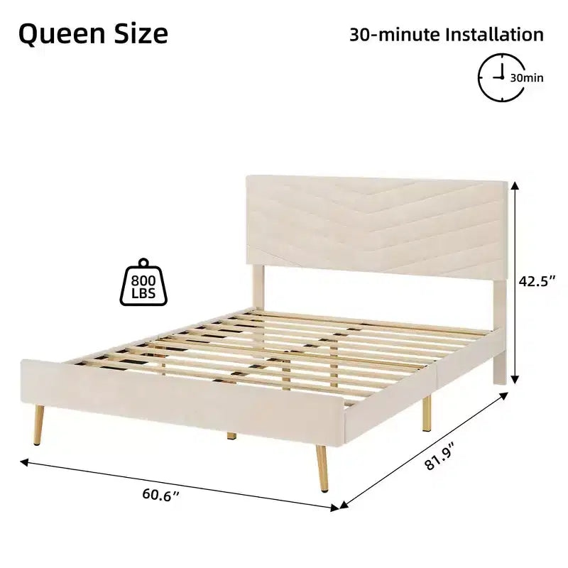 Whizmax King/Queen/Full Size Bed Frame with Adjustable Headboard, Velvet Upholstered Platform Bed, Solid Wood Slats Support, No Box Spring Needed