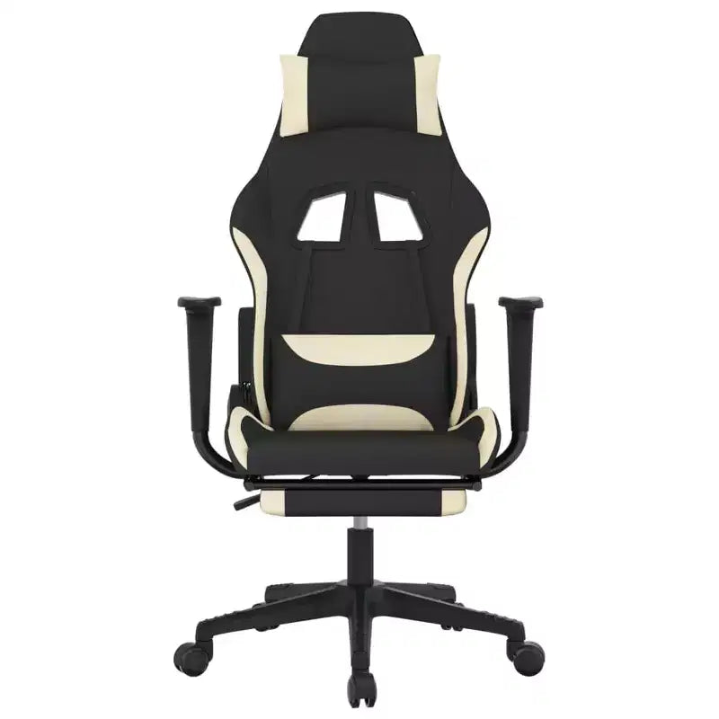 vidaXL Massage Gaming Chair with Footrest, Black and Cream, Fabric