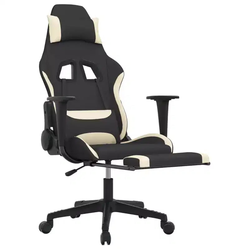vidaXL Massage Gaming Chair with Footrest, Black and Cream, Fabric