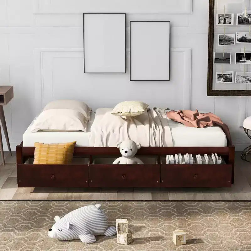 Twin Size Platform Storage Bed With 3 Drawers Easy Assembly Platform Bed Frames No Box Spring Needed Wooden Slat Support