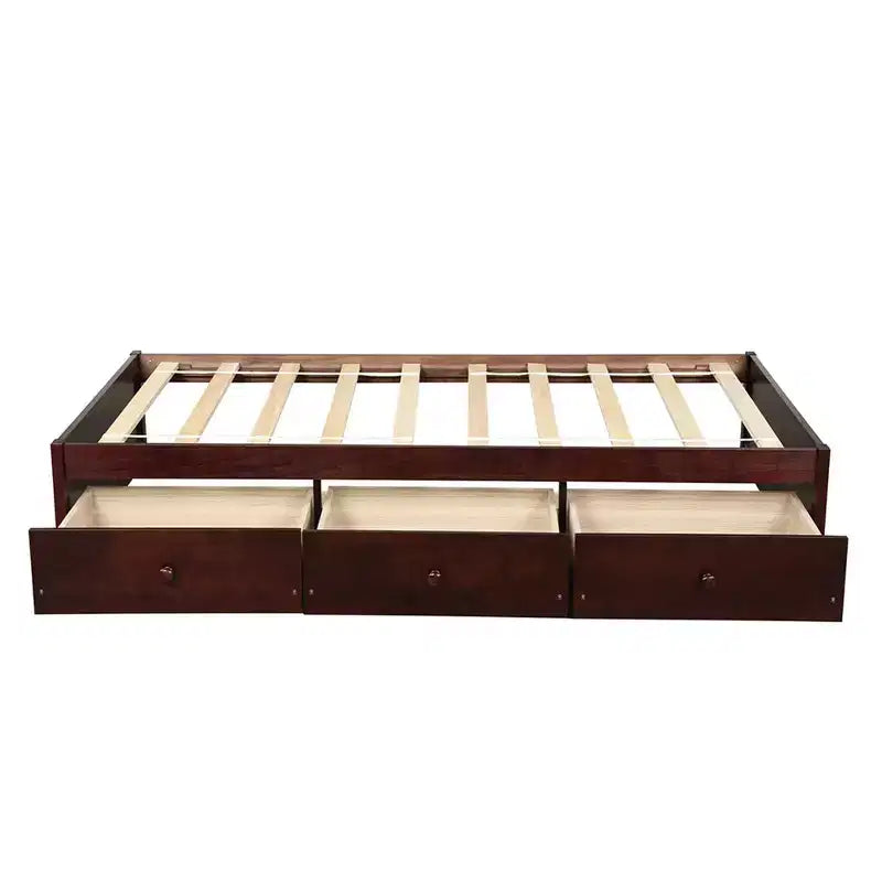 Twin Size Platform Storage Bed With 3 Drawers Easy Assembly Platform Bed Frames No Box Spring Needed Wooden Slat Support