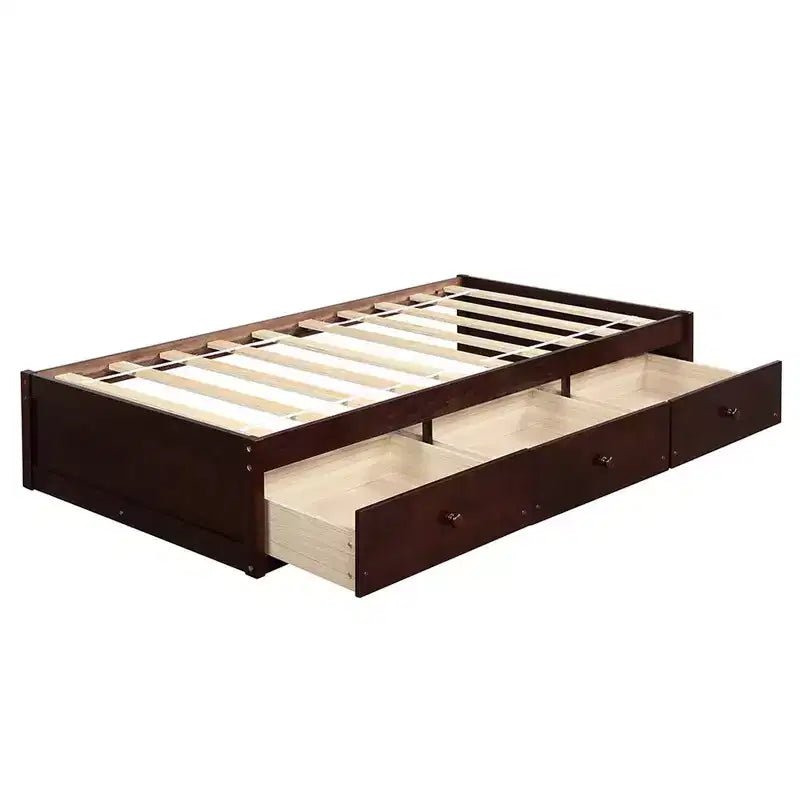 Twin Size Platform Storage Bed With 3 Drawers Easy Assembly Platform Bed Frames No Box Spring Needed Wooden Slat Support