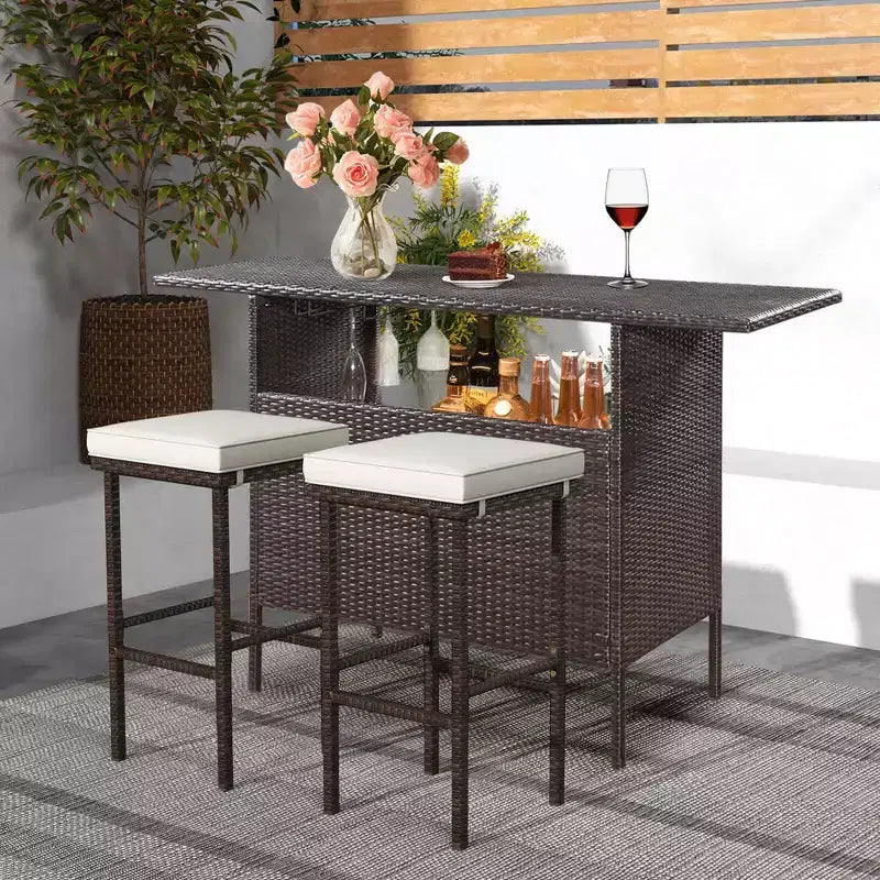 Costway Wicker Bar Stools Set of 2 with Removable Seat Cushions Footrest Support 400 LBS