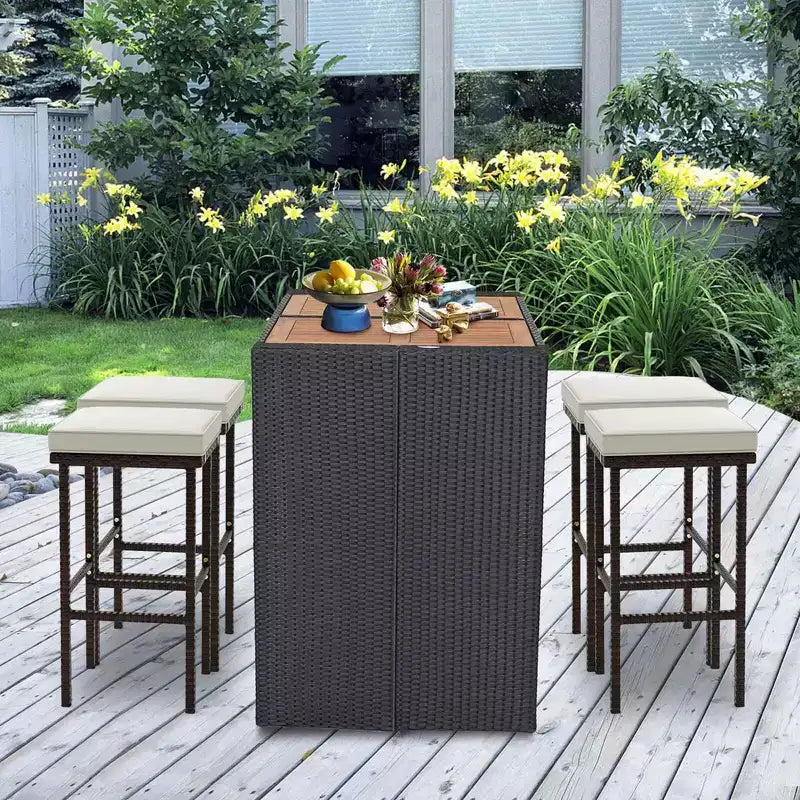 Costway Wicker Bar Stools Set of 2 with Removable Seat Cushions Footrest Support 400 LBS