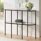Studio 55D Remy Modern Metal Oval 2-Tier Console Table 40 x 15 with Storage Sandy Black Clear Glass Tabletop for Living Room