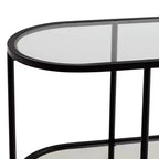Studio 55D Remy Modern Metal Oval 2-Tier Console Table 40 x 15 with Storage Sandy Black Clear Glass Tabletop for Living Room