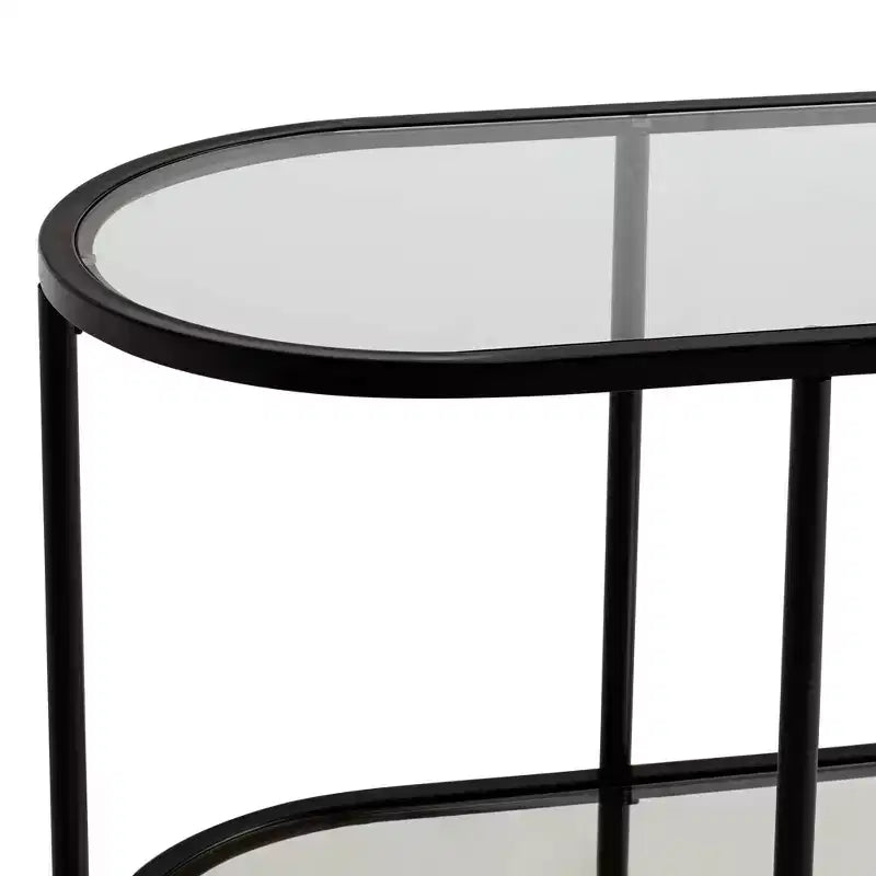 Studio 55D Remy Modern Metal Oval 2-Tier Console Table 40 x 15 with Storage Sandy Black Clear Glass Tabletop for Living Room
