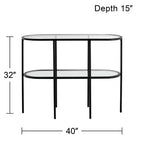 Studio 55D Remy Modern Metal Oval 2-Tier Console Table 40 x 15 with Storage Sandy Black Clear Glass Tabletop for Living Room