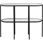 Studio 55D Remy Modern Metal Oval 2-Tier Console Table 40 x 15 with Storage Sandy Black Clear Glass Tabletop for Living Room