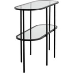 Studio 55D Remy Modern Metal Oval 2-Tier Console Table 40 x 15 with Storage Sandy Black Clear Glass Tabletop for Living Room