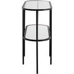 Studio 55D Remy Modern Metal Oval 2-Tier Console Table 40 x 15 with Storage Sandy Black Clear Glass Tabletop for Living Room