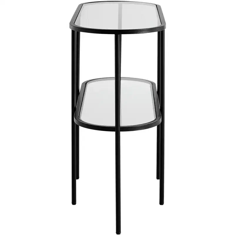 Studio 55D Remy Modern Metal Oval 2-Tier Console Table 40 x 15 with Storage Sandy Black Clear Glass Tabletop for Living Room