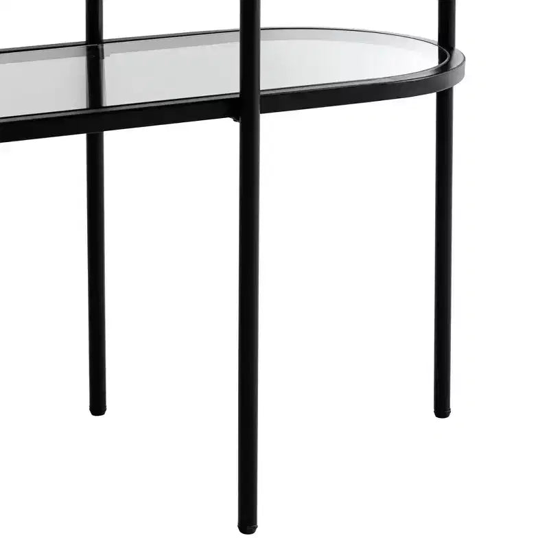 Studio 55D Remy Modern Metal Oval 2-Tier Console Table 40 x 15 with Storage Sandy Black Clear Glass Tabletop for Living Room