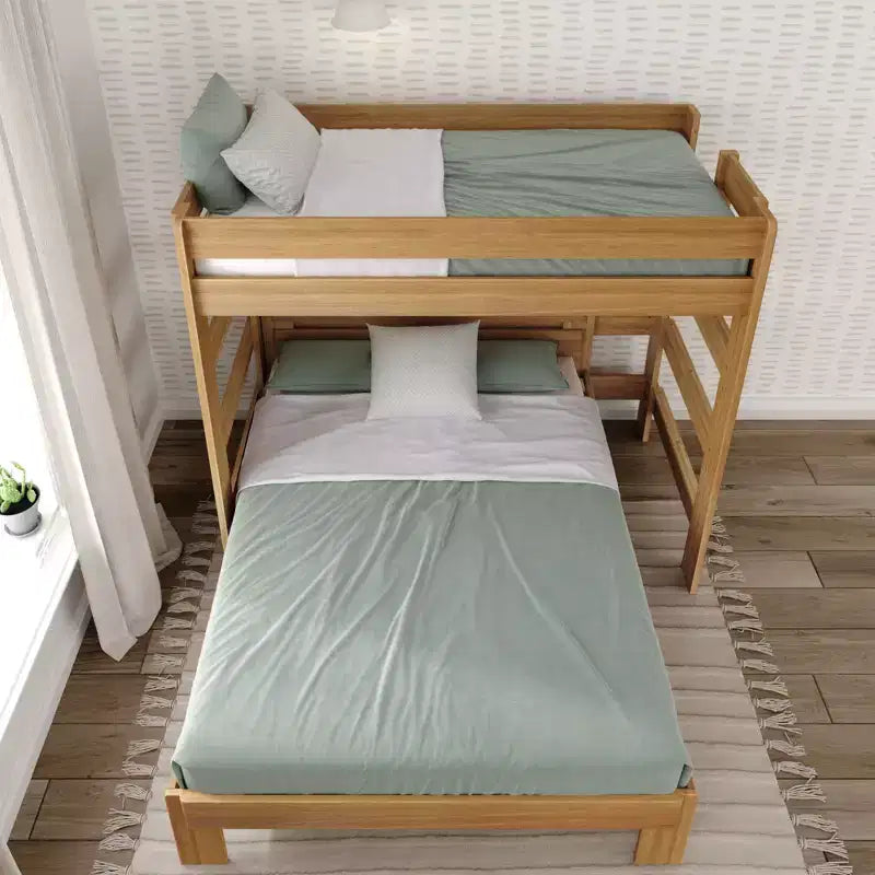 Plank+Beam Solid Wood Farmhouse Twin over Queen L-Shaped Bunk Bed Bed for Adults