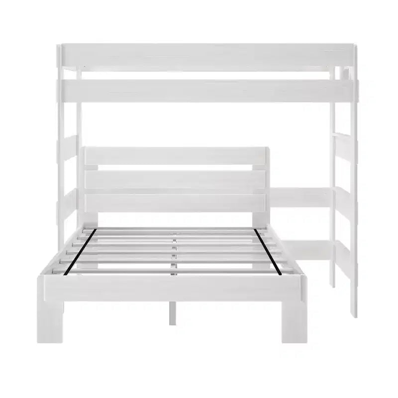 Plank+Beam Solid Wood Farmhouse Twin over Queen L-Shaped Bunk Bed Bed for Adults