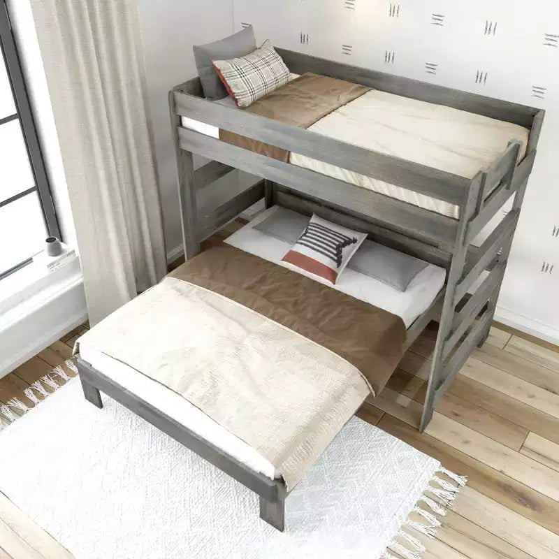 Plank+Beam Solid Wood Farmhouse Twin over Queen L-Shaped Bunk Bed Bed for Adults