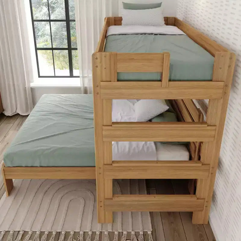 Plank+Beam Solid Wood Farmhouse Twin over Queen L-Shaped Bunk Bed Bed for Adults