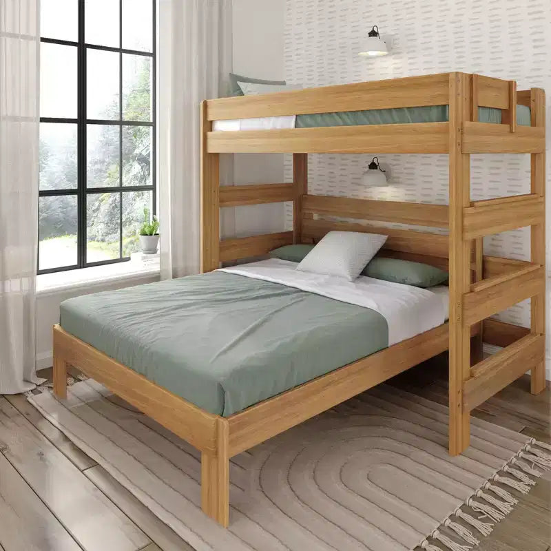 Plank+Beam Solid Wood Farmhouse Twin over Queen L-Shaped Bunk Bed Bed for Adults