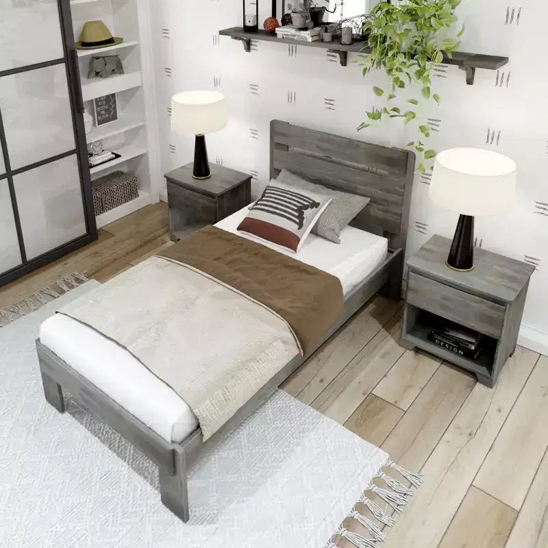 Plank+Beam Farmhouse Twin Bed Frame with Plank Headboard, Solid Wood Platform Bed