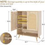 Scarpiera in Rattan con Ante, Scarpiera a 4 Ripiani per Ingresso, Armadietto Scarpiera Organizzatore con Ante in Rattan Intrecciato e Ripiani Regolabili