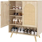 Scarpiera in Rattan con Ante, Scarpiera a 4 Ripiani per Ingresso, Armadietto Scarpiera Organizzatore con Ante in Rattan Intrecciato e Ripiani Regolabili