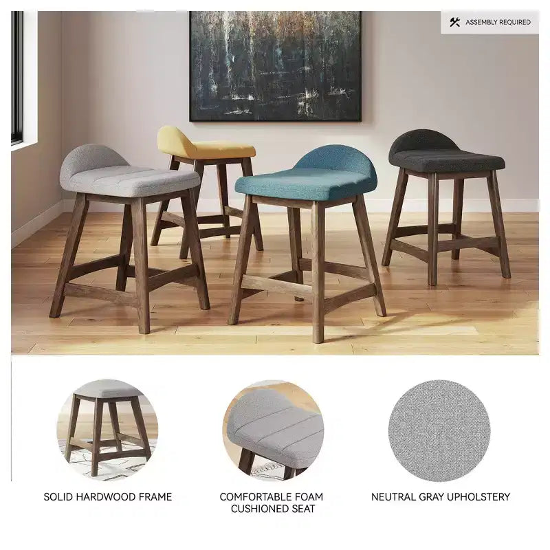 Signature Design by Ashley Lyncott Counter Height Upholstered Barstool with Foam Cushion, Set of 2, Light Gray