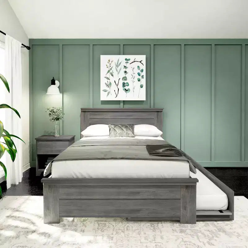 Plank+Beam Solid Wood Farmhouse Full Bed with Panel Headboard with Trundle