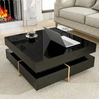 White High Gloss Coffee Table with 4 Drawers - 31.5" Square