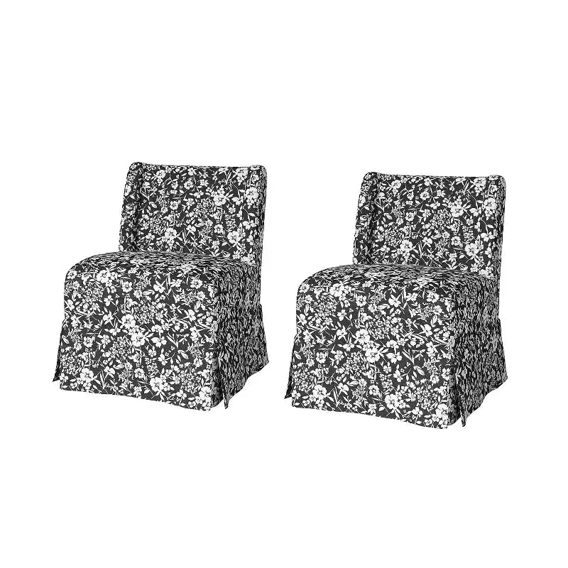 Fabrizius Transitional Upholstered Slipper Chair Set of 2 with Washable Slipcover and Solid Wood Legs | HULALA HOME