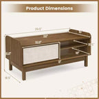 Costway Tavolino da caffè, Tavolino da caffè moderno di metà secolo con cassetti, Ante scorrevoli in rattan intrecciato, Ripiano regolabile