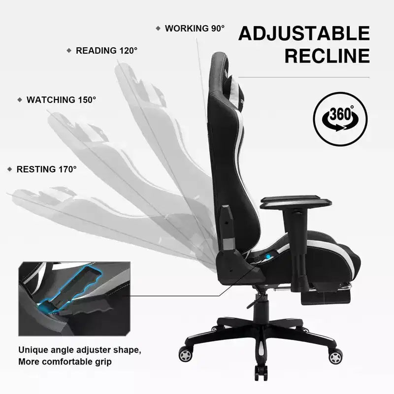 Sedia Gaming GTRACING in Tessuto Regolabile in Altezza, Poggiapiedi Reclinabile, Sedia da Ufficio
