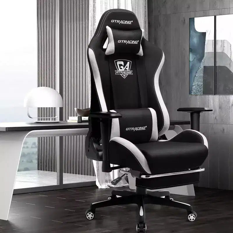 Sedia Gaming GTRACING in Tessuto Regolabile in Altezza, Poggiapiedi Reclinabile, Sedia da Ufficio