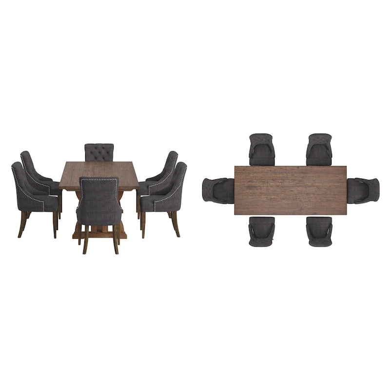 Bratislava Reclaimed Wood Table with Button Tufted Curved Back Chairs Dining Set