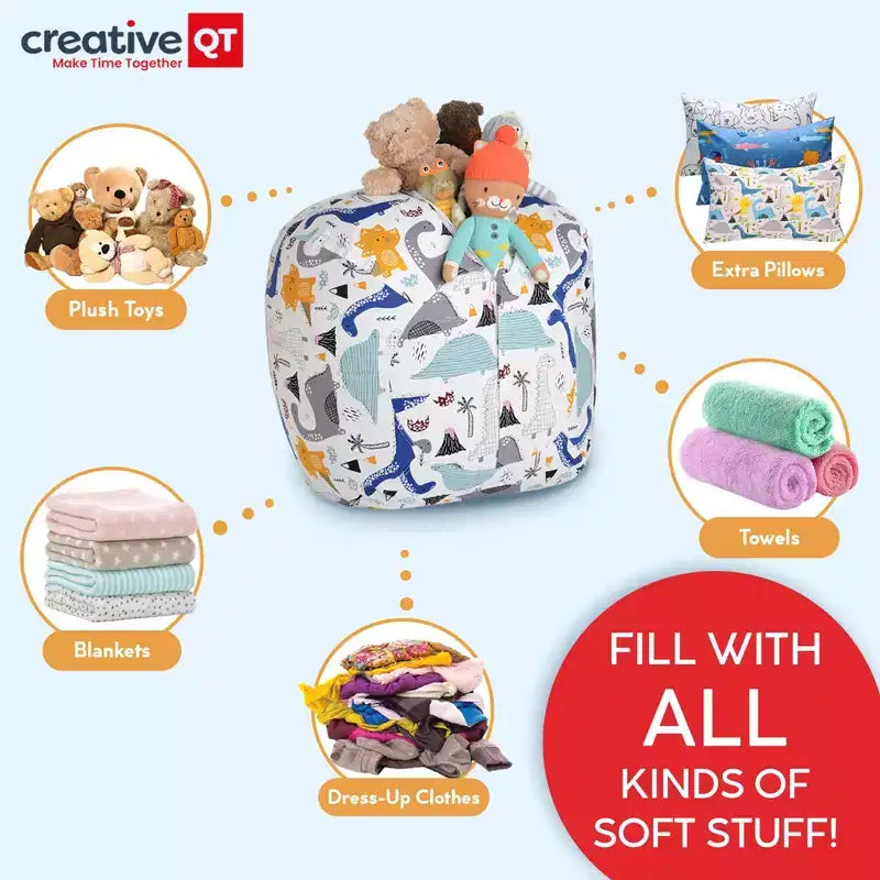Creative QT Stuff 'n Sit Large 33'' Bean Bag Storage Cover for Stuffed Animals & Toys - Hot Pink Corduroy - Toddler & Kids