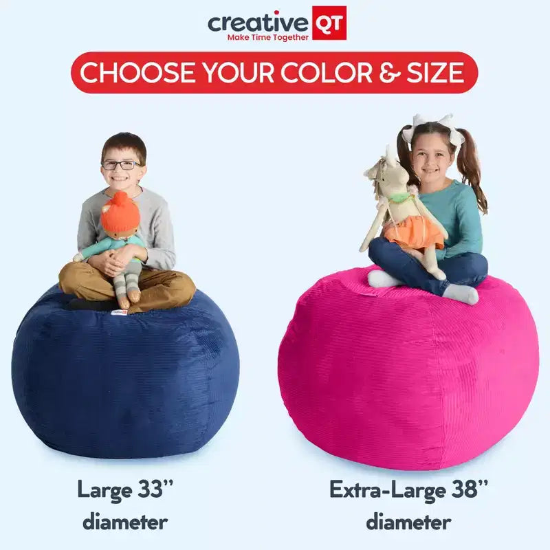 Creative QT Stuff 'n Sit Large 33'' Bean Bag Storage Cover for Stuffed Animals & Toys - Hot Pink Corduroy - Toddler & Kids