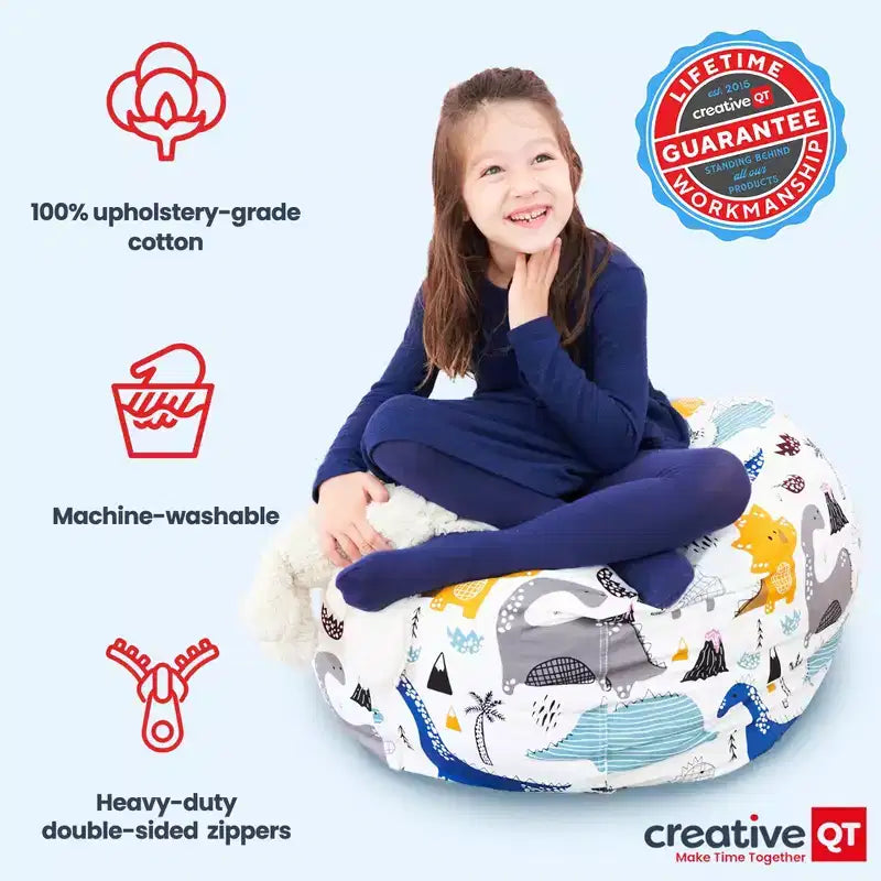 Creative QT Stuff 'n Sit Large 33'' Bean Bag Storage Cover for Stuffed Animals & Toys - Hot Pink Corduroy - Toddler & Kids