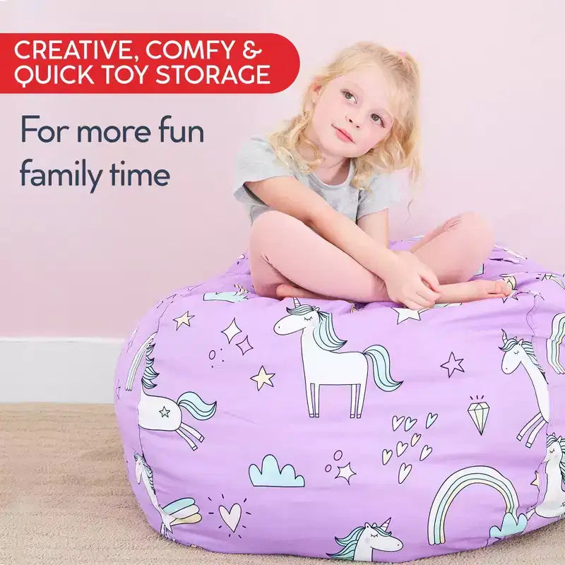 Creative QT Stuff 'n Sit Large 33'' Bean Bag Storage Cover for Stuffed Animals & Toys - Hot Pink Corduroy - Toddler & Kids