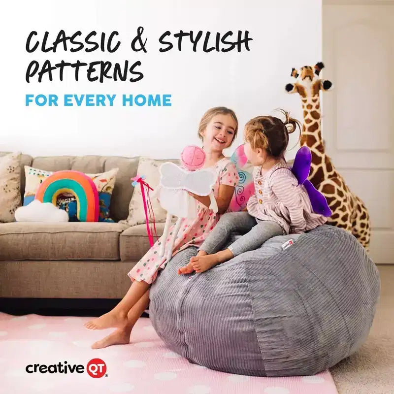 Creative QT Stuff 'n Sit Large 33'' Bean Bag Storage Cover for Stuffed Animals & Toys - Hot Pink Corduroy - Toddler & Kids